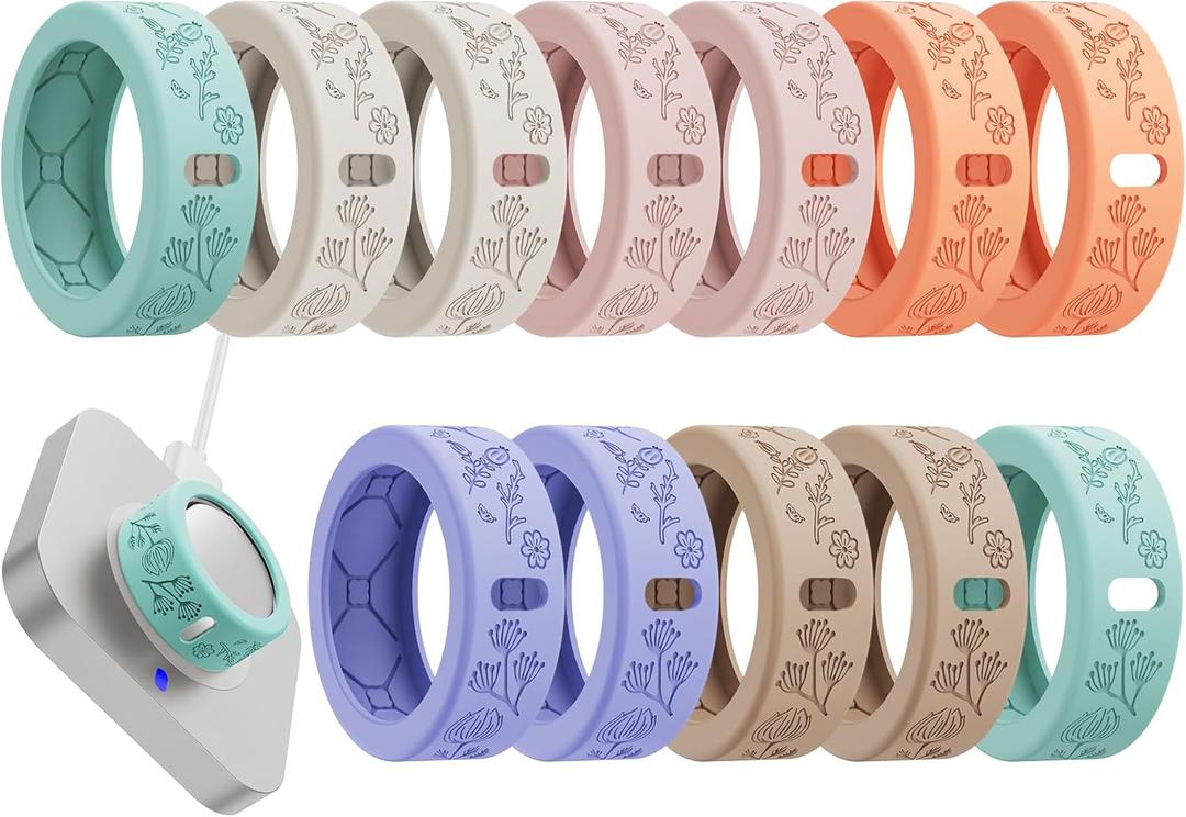 YWXTW Floral Cover for Oura Ring 4/3/ 4 Ceramic/Samsung/Ultrahuman, Support Charging Silicone Ring Protector for Women/Girls/Men, Dressy Accessories, 12 Pack (Dopamine, S)