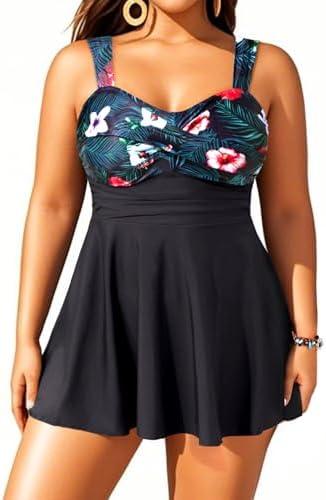Aqua Eve Plus Size Two Piece Swimsuits for Women Tankini Bathing Suits Flowy Swim Dress with Shorts 22W