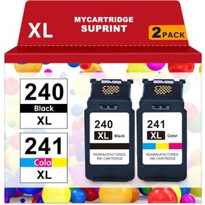 PG-240 XL/CL-241 XL Ink Cartridges Replacement for Canon 240XL 241XL Combo Pack 240 241 for Canon PIXMA MG3620 TS5120 MG3520 MG3600 MG3220 MX472 Printer (1 Black, 1 Tri-Color, 2 Pack)