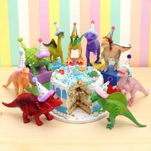 Colingmill 18 Pcs Colorful Dinosaur Birthday Party Decorations Mini Birthday Hat Animal Figure Model Cake Toppers with Mini Hat for Animals Themed Party