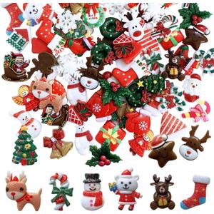 80 Pcs Christmas Resin Flatback Slime Charms, Gorvalin Kawaii Glitter Snowman Reindeer Embellishments Charms for Christmas Craft Nail Scrapbooking Decorations