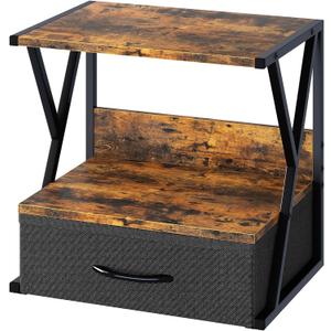 aboxoo Printer Stand for Desk with Storage Drawer, 2 Tier Desktop Or UnderDesk Shelf, Multi-Purpose Desk Organizer for Home Office, fit Fax Machine/3D Printer/Scanner, Rustic Brown