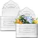 Zhehao 2 Pack Wall Planter Outdoor 13 Inch Chic Metal Wall Hanging Planter Decorative Rustic Front Door Basket for Farmhouse Garden Decor(White)