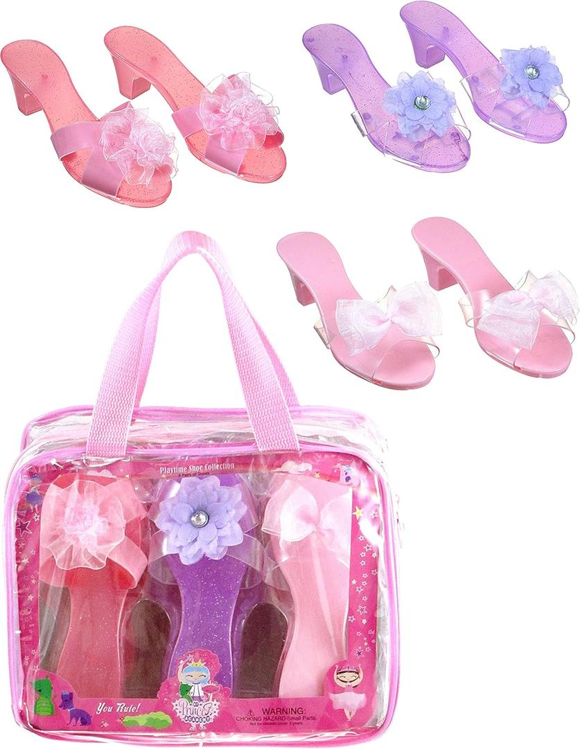 3 Pack Dress Up Kids Royalty Heels - Pretend Play High Heels for Kids, Princess Play Dress Shoes - Toddler Size 7-10 (Pink/Purple)
