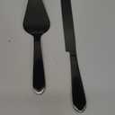 Wedding Cake Knife and Server Set, Integral Stainless Steel Longer Cake Cutter and Wider Pie Spatula, Elegant Cake Cutting Serving Set for Party Birthday Christmas Bridal Shower Set of 2, Matte Black