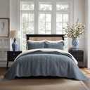 100% Cotton Scallop Quilt Set, King Size, Stormy Blue