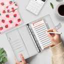 Budget Binder, Cute A6 Money Saving Binder with Zipper Envelopes, PU Leather Money Organizer for Cash, Expense Budget Sheets and Cash Envelopes for Budgeting Mini Strawberry Pattern