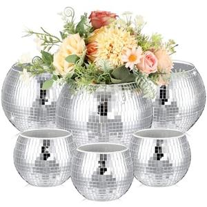 Inbagi 3 Pcs Disco Ball Flower Vase Mirror Glass Vase Disco Ball Planter Candle Holder Bulk for Wedding Centerpieces Bedroom Kitchen Office Decor(Silver, 3 x 4 Inch, 5 x 6 Inch)