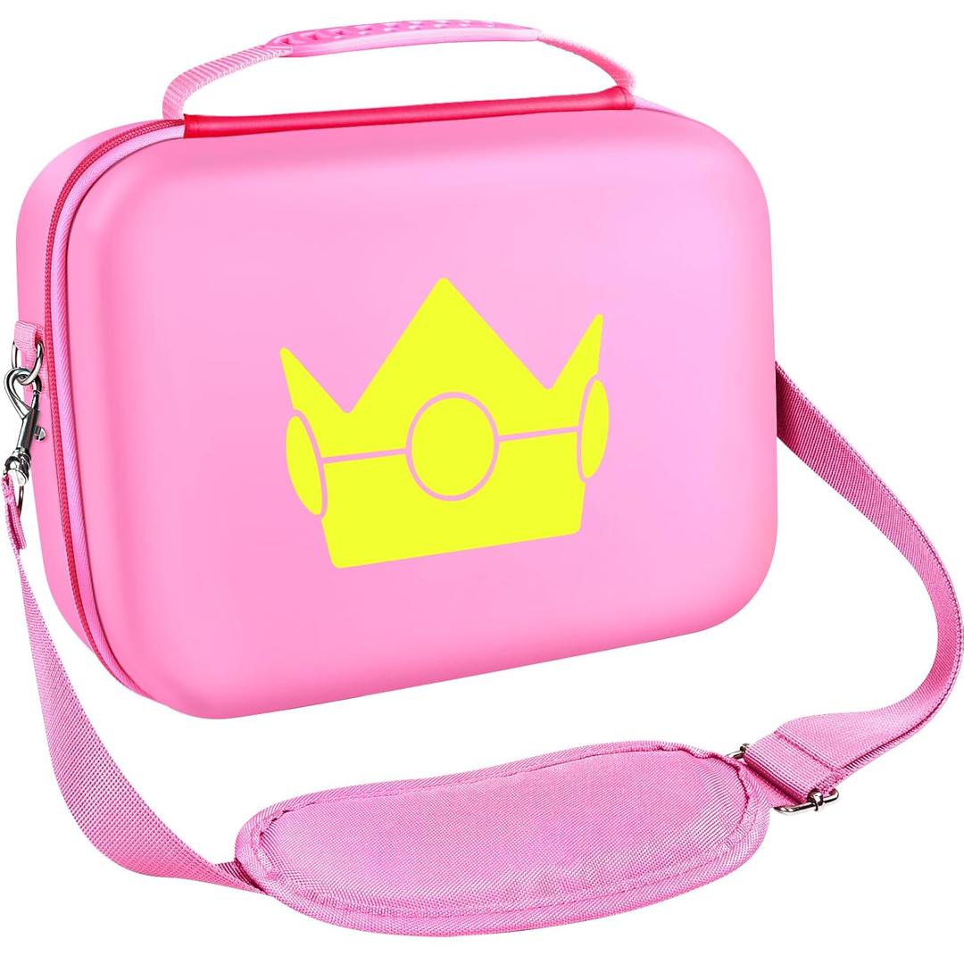 ivoler Carrying Storage Case for Nintendo Switch/Switch OLED Model,Portable Travel All Protective Hard Messenger Bag Soft Lining 18 Games for Switch Console Pro Controller & Accessories (Pink)