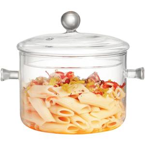 Glass Cooking Pots, 1.9L/64OZ Heat-Resistant Borosilicate Glass Saucepan with Cover, Glass Pots for Cooking on Stove Cookware Set Stovetop Pot for Soup, Pasta,& Baby Food (64OZ)