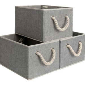 StorageWorks Storage Baskets for Shelves, Foldable Fabric Closet Storage Bins with Handles, Fabric Storage Bins Clothes Organizer, Gray, 3-Pack, Medium (14 " L x 10 " W x 8" H)