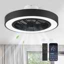 LEDIARY 22in Enclosed Ceiling Fans with Lighst and Remote, Black Modern Bladeless Ceiling Fan with Bright Light, Led Flush Mount Ceiling Fan for Bedroom, Living Room, Kid Room(6 Speeds, 3000-6000K)