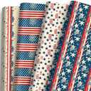 12 Sheets Patriotic Wrapping Paper - Vintage American Flag & Statue of Liberty Design, Independence Day Gift Wrap for 4th of July & Memorial Day, President's Day, 19.7 x 27.6 (Red, White & Blue)