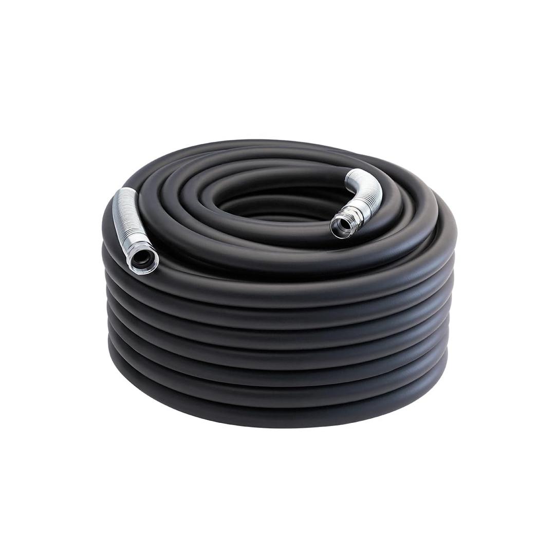 Guitrees 2026 Upgraded Garden Hose 150FT x 3/4", Heavy Duty Rubber Water Hose with Five Layered Braiding, Swivel male and female Nickel-plated Brass Fittings, 1200PSI Burst, 300PSI Working (Black)