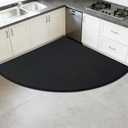 Corner Rug, High Density 3D Weaving Linen-Like Fabric L Shaped Rug, Rubber Backed Kitchen Rugs, Wear-Resistant, Stain-Resistant, Quick-Absorbing (Black, 3'4" x 3'4")