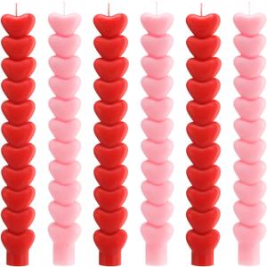 Nuanchu 6 Pcs Valentine Heart Taper Candles 10 Inch Tall Pink Red Candlestick Valentine's Day Unscented Heart Candle for Gifts Home Mantle Decor Bachelorette Wedding Party Supplies