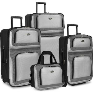U.S. Traveler New Yorker Lightweight Softside Expandable Travel Rolling Luggage, Gray, 4-Piece Set (15/21/25/29)