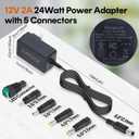 Kimaru 12V 2A Power Adapter, UL Listed 12 Volts 2000mA AC to DC Power Supply Cord with 5 Tips for LED Strips, CCTV Cameras, BT Speakers, Yamaha Keyboard, GPS, Router, Webcam