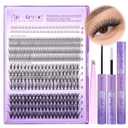 Pawotence Lash Extension Kit Lash Clusters Multi-types Individual Lashes Natural Bottom, Light Volume, 20D 30D Clusters Eyelash Extension Kit with Lash Bond and Seal, Lash Applicator for Self Use