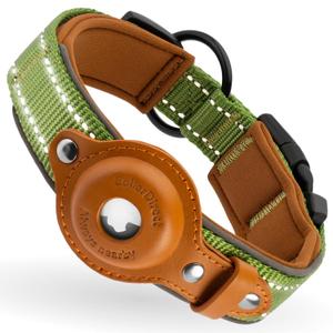 Airtag Dog Collar, CollarDirect, Reflective Dog Collar for Apple Air Tag for Large, Medium, and Small Dogs, Black, Green, Pink (L, Green) (Large 16.5"-20")