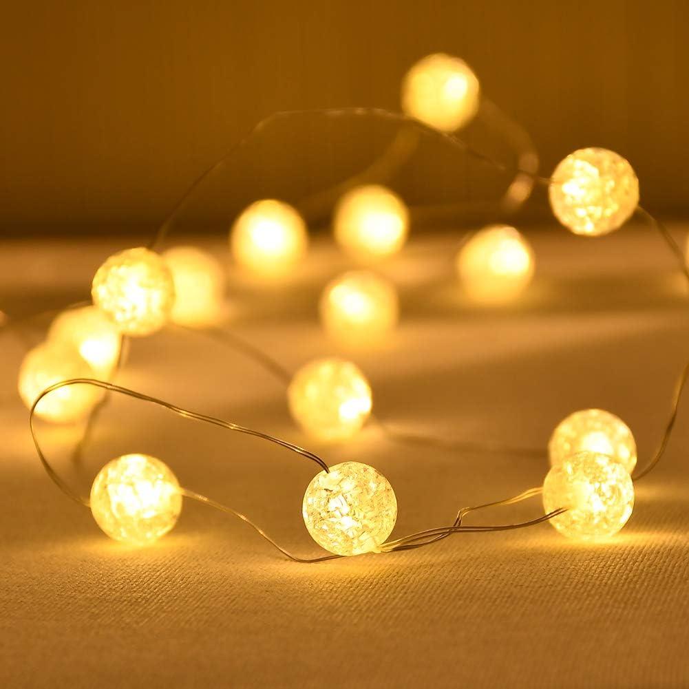 Globe String Lights, Crystal Ball Led String Lights Warm White, 10ft 30 LED Grandhome Fairy Lights Battery Operated Waterproof, 8 Modes with Remote Control, for Indoor Outdoor Bedroom Party Wedding