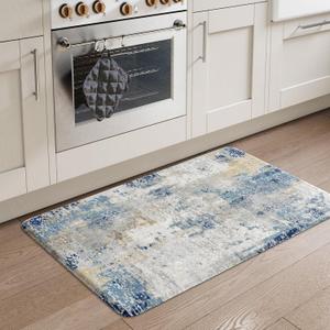 LEEVAN Kitchen Mats Cushioned Anti Fatigue Blue,Non Slip Waterproof Thick Kitchen Mats for Floor,Memory Foam Comfort Abstract Modern Kitchen Floor Mat for Sink,Laundry,Home,Office,Desk(20"x31")