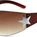 AIEYEZO Fashion Rimless Y2K Sunglasses for Women Men 2000s Wrap Around Style Sun Glasses Trendy Y2K Shades (Brown/Brown Gradient)