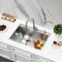 30 Inch Drop In Kitchen Sink with Faucet Combo, Jshozzy 30 x 18 Kitchen Sink Drop In 18 Gauge Stainless Steel Single Bowl Topmount Handmade Deep Basin, 30"Lx18"Wx10"D