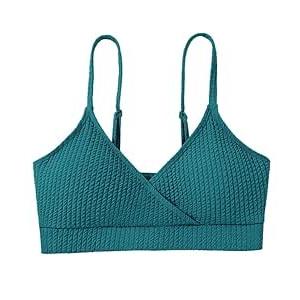 ZAFUL Women's V Neck Tankini Top Ribbed Adjustable Spaghetti Straps Bikini Top Bathing Suit Swim Tops(Teal,M)