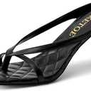 Kitten Heels for Women Square Open Toe Sandals Dressy Wedding Party Shoes Flip Flops T Strap Slip On 3inch High Heels Black, 9.5