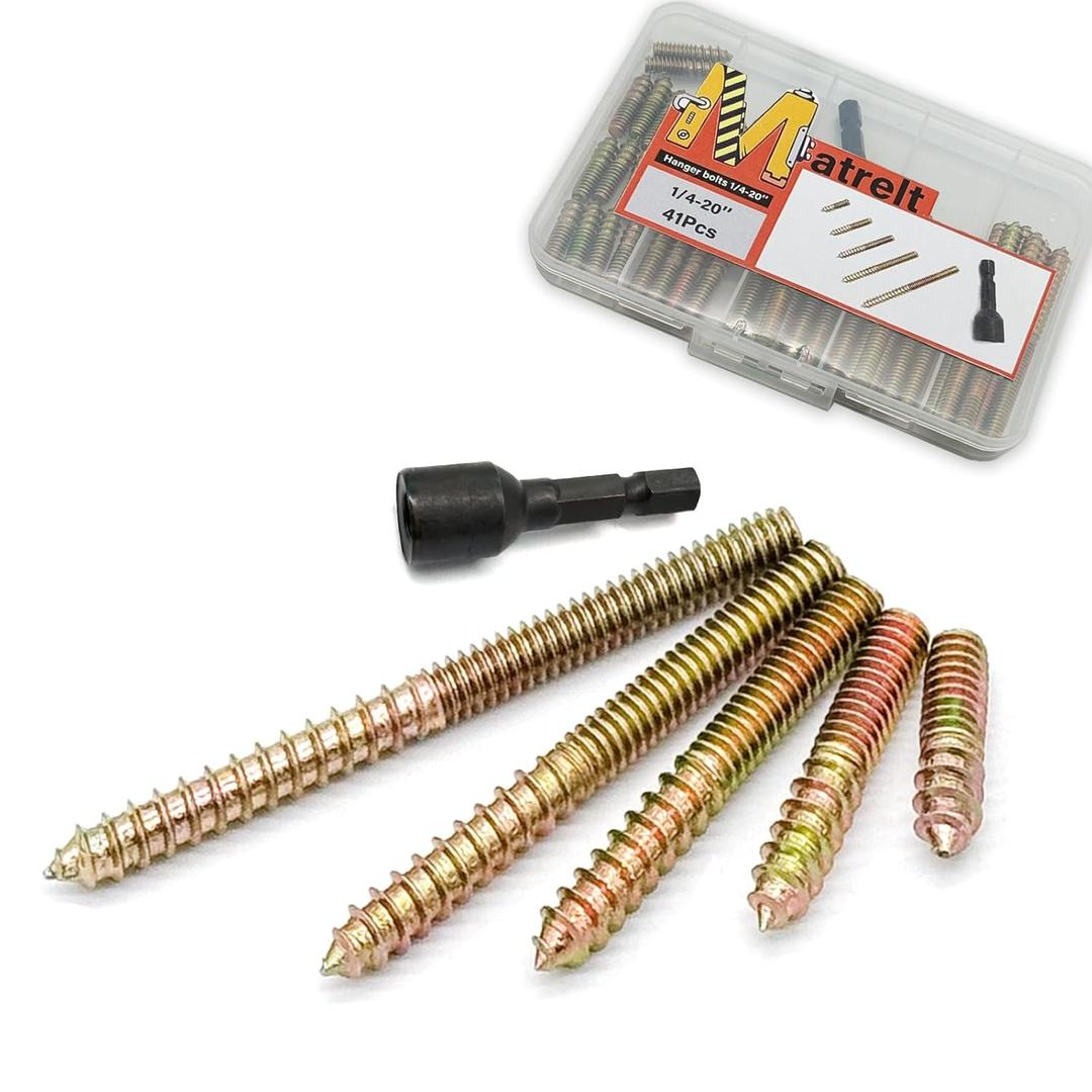 41 Pack 1/4-20" Hanger Bolts 5Sizes 1-3 Inch Include1 pcs Hanger Bolt Driver Double Headed Bolts Wood Dowel Screw Self-Tapping Screw for Furniture Screws Wood Screws Double Threaded Rods