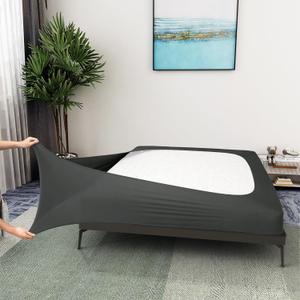 Box Spring Cover Queen/Cal Queen Size - Jersey Knit & Stretchy Wrap Around 4 Sides, Alternative for Bed Skirt, Gray