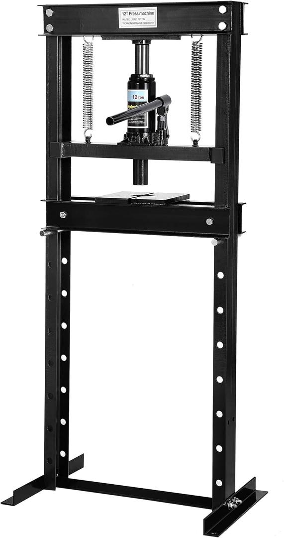 12 Ton H Frame Hydraulic Shop Press,Heavy Duty Garage Floor Press with Adjustable Height Stamping Plates,Built in Relief Valve for Bending Straightening Bearings u Joints Car Repair Professional Use