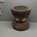 Joveco Unique Pouf Ottoman and Foot Rest - Elegant Hourglass Shape Design & Beautiful Gold Metal Band - Modern Foam Filled Velvet Upholstery Foot Stool Perfect Home Dcor (Brown)