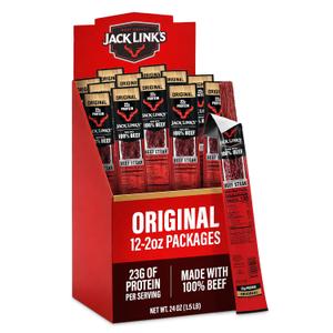 Jack Link's Beef Steak, Original - 2 Oz. (12 Count) Keto Friendly
Protein Snacks - Jerky Meat Snack with 23g of Protein - Made with 100% Beef - Individually Wrapped Bulk Snack Pack