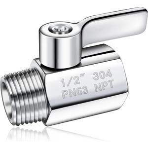 Shower Head Shut Off Valve 304 Stainless Steel Mini Ball Valve(1/2" Female X Male) NPT Thread Water Flow Control Valve Regulator