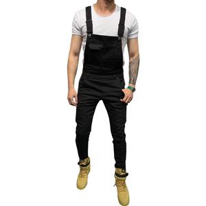 LONGBIDA Men's Denim Bib Overalls Fashion Slim Fit Jumpsuit with Pockets(Black, 3XL)