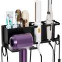 BOIVSHI Hair Dryer Holder Wall Mounted, Metal Hair Tools Organizer, Hair Dryer Holder for Blow Dryer, Curling Iron, Straightener, Bathroom Hair Accessories Tools Organizer, Black