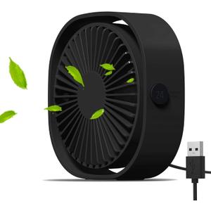 Simpeak Small USB Fan Small Quiet Portable USB Powered ONLY (No Battery), Cooling 3 Speed Setting 360 Adjustable Swivel Desktop Personal Fan for Home Office Bedroom Outdoor Travel Summer (Black)