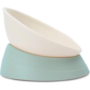 French Bulldog Food Bowl- Slanted Tilted Pug Food Water Bowl,Cat Bowl- Feeder for Frenchie/Shih Tzu/Flat Faced Small Dogs/Puppies/Cats (Green, 2 Cup)