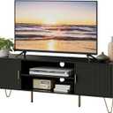 TV Stand for 55-65 inch TV, Entertainment Center with Soft Hinge Door,TV Console Table with 2 Cabinets with Gold Handle and Feet,for Living Room, Bedroom, Black