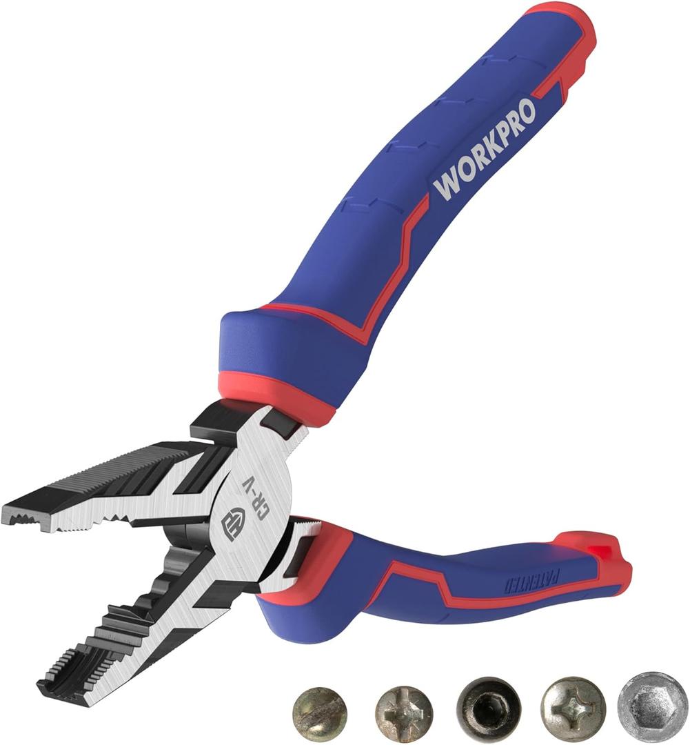 WORKPRO 8" Linesman PRO Screw Extractor Pliers(Combination Pliers) with Unique Non-slip Jaws, Stripped Screw Remover Tool, Lineman Plier for Quickly Removal of Damaged or Rusted Fasteners