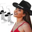 Cowboy Hat Rhinestone Cowgirl Boots Earrings Set Western Earring Felt Fedora Jazz Hat Rodeo Outfit for Women, Size M (Black)