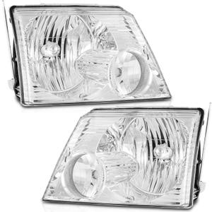 Halogen Headlights for 2002-2005 Ford Explorer NON-SPORT models | NOT Fit Sport and Trac Models, Clear Lens Chrome Housing Amber Reflector, Left+Right Side, Plug-and-Play, OEM: 1L2Z13008AB