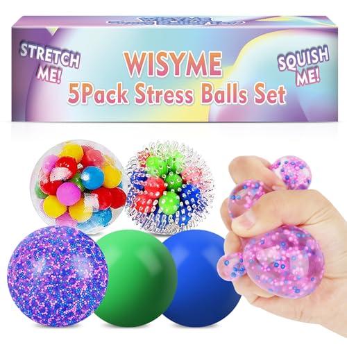 WISYME 5PACK Stress Balls for Adults Size 2.36 inches, Squishy Balls for Adults Stress Relief, Squishies Ball Sticky Balls, Squeeze Balls Colorful Balls