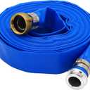DAVCO 1.25" ID x 100 ft Pool Backwash Hose, Heavy Duty Reinforced Blue PVC Lay Flat Water Discharge Pump Hoses For Swimming Drain Pools and Clean Filters, With Aluminum Pin Lug Fittings