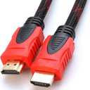 CableVantage HDMI Cable V1.4 Ultra-High Speed Supports Ethernet Audio Return (ARC), Bandwidth up to 18Gbps, 3D HD 1080p Ready, Braided Nylon Cable Cord Gold Plated Red (75 Feet)