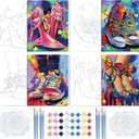 4 PCS Pre Drawn Canvas to Paint for Adults 8 x 10 Inch Couple Sip and Paint Kit Party Supplies Favor Shoes Couples Painting Kit Date Night Canvas Painting Kit for Valentine's Day Painting