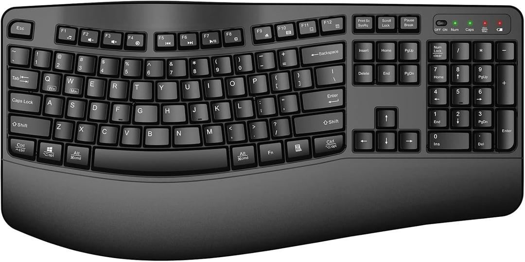 QUASIO Ergonomic Wireless Keyboard with Wrist Rest, Wave Keys, Comfortable Natural Typing, 2.4GHz Full Size Ergo Wireless Computer Keyboard for Multi-OS, Windows, Mac OS Laptop/PC/Notebook (Black)