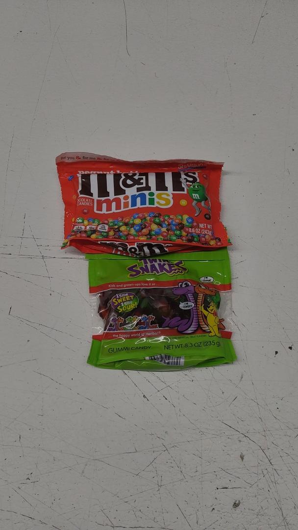 HARIBO Gummi Candy, Twin Snakes Sweet & Sour Gummy Candy, 8.3 Ounce Resealable Share Size Stand Up Bag, Soft & Chewy Snacks, Assorted Fruity Flavors Best By: 09/26 & M&M'S MINIS Peanut Butter Milk Chocolate Snacks, Candy Bulk, Sharing Size 8.6 Oz Resealable Bag, Best By: 08/25 HARIBO Gummi Candy, Twin Snakes Sweet & Sour Gummy Candy, 8.3 Ounce Resealable Share Size Stand Up Bag, Soft & Chewy Snacks, Assorted Fruity Flavors Best By: 09/26 & M&M'S MINIS Peanut Butter Milk Chocolate Snacks, Candy Bulk, Sharing Size 8.6 Oz Resealable Bag, Best By: 08/25